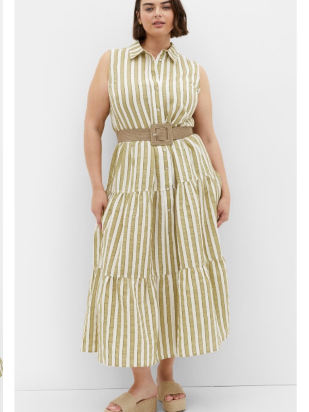 NWT City Chic Clean Lines Stripe Maxi Dress Moss Olive Green Size 18